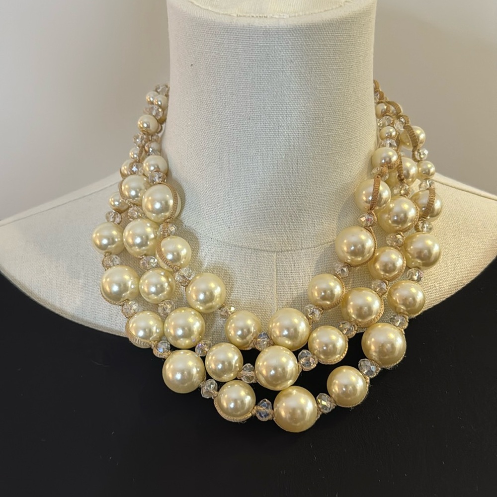 J Crew Jackie O Style Triple Strand Pearl Necklace.